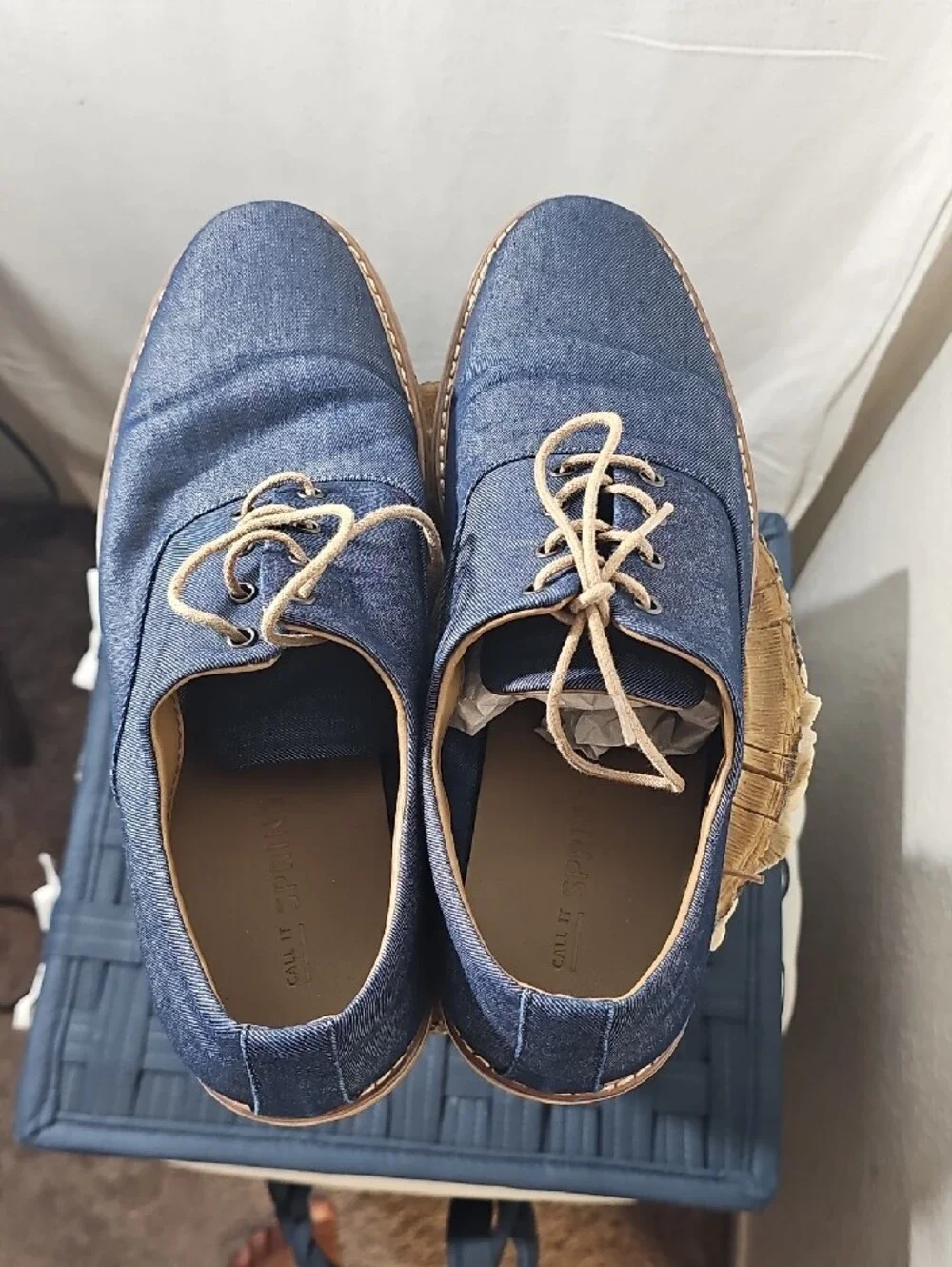 Call It Spring Navy Canvas Derby Shoes with Tan Accents